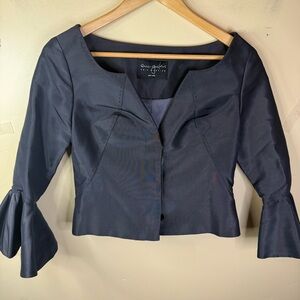 Eric Gaskins NY Size Small Black Cropped‎ Statement Sleeve Button Down Blouse